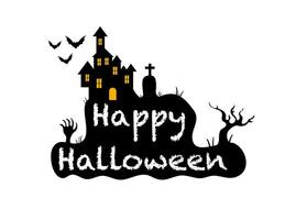 Happy Halloween Haunted House With Trees And Moon vector