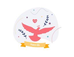 Dove Flying with Leaves and Peace Ribbon vector