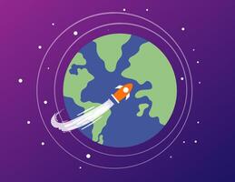 Rocket Launching Into Space Above Earth Globe vector