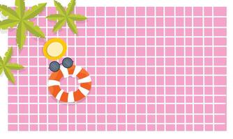 Pink Swimming Pool Tiled Background With Umbrella and Float vector
