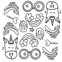 Cute Unicorn and Banana Characters in Doodles vector
