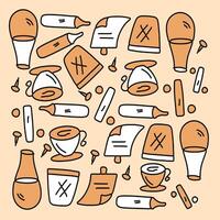 Coffee Cups And Kitchen Utensils Doodle Background vector