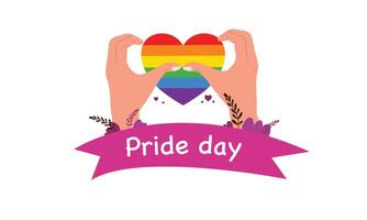 Hands holding heart rainbow symbol with pride day message vector