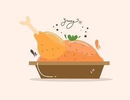 A turkey is sitting in a container with a piece of bread vector