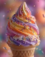 An ice cream cone with colorful sprinkles photo