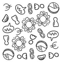 Business and Gear Icons with Financial Tools Doodles vector