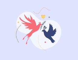 Two Flying Doves Facing with Olive Branch vector