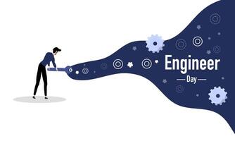 Engineer Pulling Gear With Abstract Blue Background vector