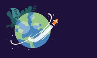Planet Earth with Halloween Rocket Orbit Illustration vector