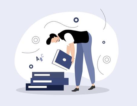 A man is standing on top of a stack of books vector