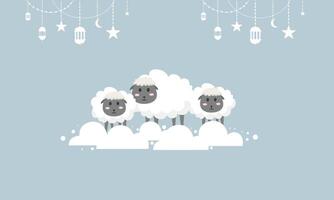 Cute Sheep Jumping on Clouds vector