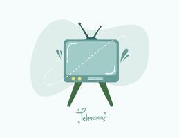 Retro TV With Green Background And Antennas Displayed vector