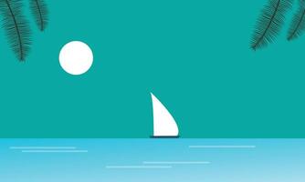 A sailboat in the ocean with palm trees vector
