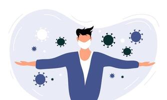 Man Standing Arms Open Facing Virus Particles vector