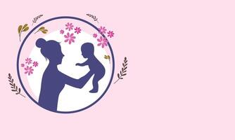 Dancing mother and daughter silhouette in flower circle vector