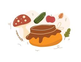 Mushroom and Caramel Dessert Illustration With Fall Vegetables vector