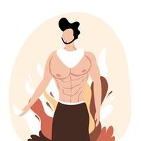 Shirtless Man Standing Confidently In Autumn Wind vector