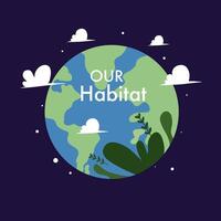 Our Habitat Surrounded By Clouds And Earth Globe vector
