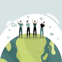 People standing on the earth with their hands up vector