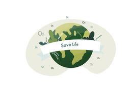 Save Life Message with Green Globe and Roots vector