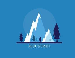 Flat Mountain Illustration with Trees and Snow in Nature Scene vector