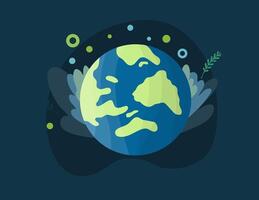 Glowing Earth Surrounded By Decorative Nature Elements vector