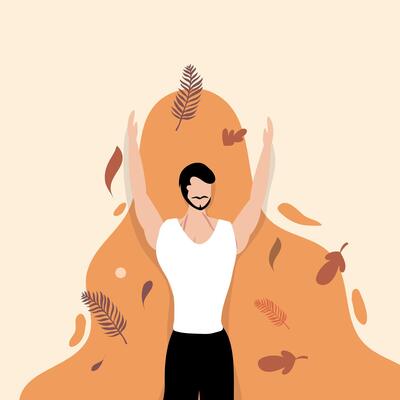 Man Throwing Autumn Leaves In The Air
