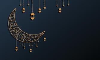 Ramadan Background with Golden Crescent and Lantern vector