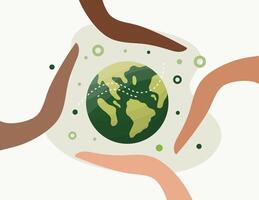 Hands Holding Earth with Branches and Leaves vector