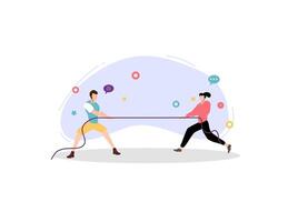 Team playing tug of war in teamwork vector