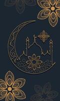 Crescent and Mosque in Ornate Frame with Flowers vector