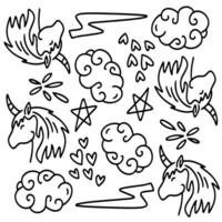 Magical Unicorns with Clouds and Stars Design vector