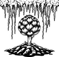 An artichoke on a rock with a waterfall vector