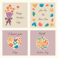 Set of Happy Mother's day greeting card with shaped blossom flowers, abstract floral on soft background. Creative spring card template with typography text. Happy Women's Day illustration banner. vector