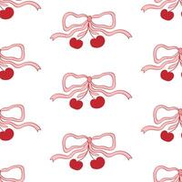 Coquette pattern with bows and cherries vector