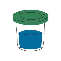 Spill proof container with water for drawing. Flat illustration in hand drawn style. Isolated on white background... vector