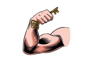 illustration of a key with an arm showing strength vector