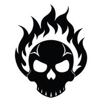 Fire skull with heat black and white silhouette a skull with flames on it is shown vector