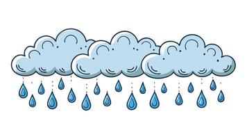 rain clouds cartoon White and gray cloud lines with rain on white background illustration vector