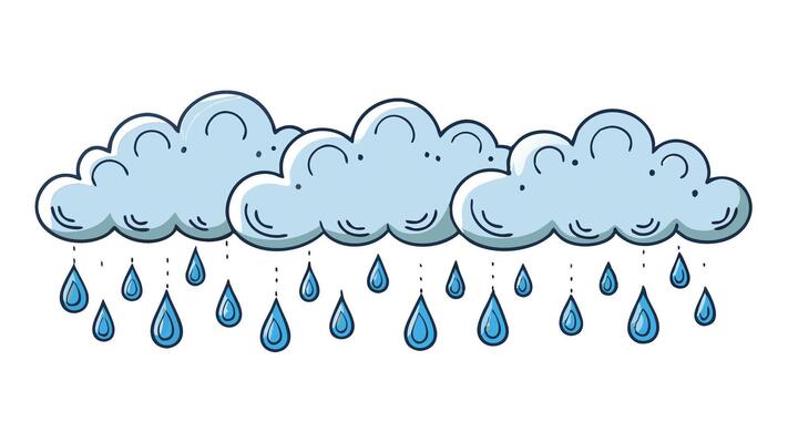 rain clouds cartoon White and gray cloud lines with rain on white background illustration
