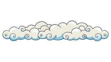 a cartoon cloud with a blue sky White and gray cloud lines with rain on white background illustration vector