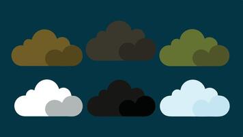 Collection of colorful clouds on green sky white background illustration vector