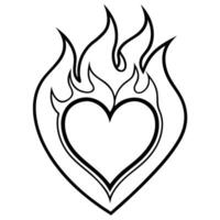 Line drawing of a heart with a fire. Flames on top convey the heat energy. illustration on a white background vector