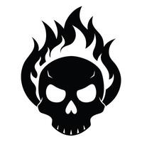 Fire skull with heat black and white silhouette skull with flames on it is shown in a black and white design vector