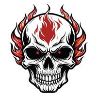 skull with fire on white background vector