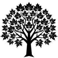 A simple elegant silhouette of a maple tree with detailed leaves vector