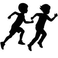 Silhouette of Two Boys Running a Race Energetically vector
