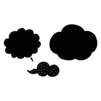 Three Black Hand Drawn Cloud Shapes on White Background vector