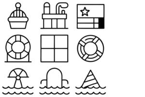 Collection of Simple Line Art Icons Related to Summer and Water Activities vector