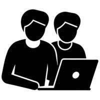 Two People Collaborating on a Laptop Computer vector